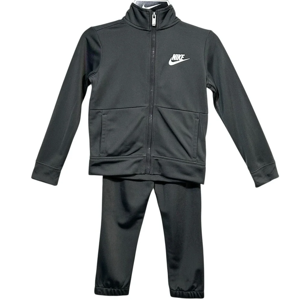 Nike Little Boys Track Suit Set Size 6 Gray White Full Zip Jacket & Pants Outfit - Picture 2 of 5